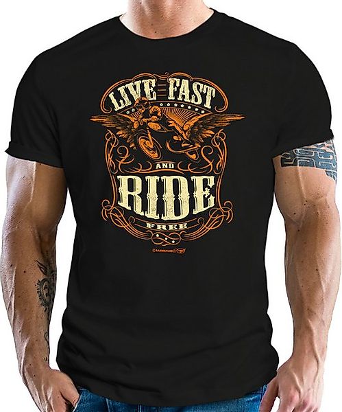 RAHMENLOS® T-Shirt für Biker, Racer, Motorrad Fans: Live Fast, Ride Free günstig online kaufen