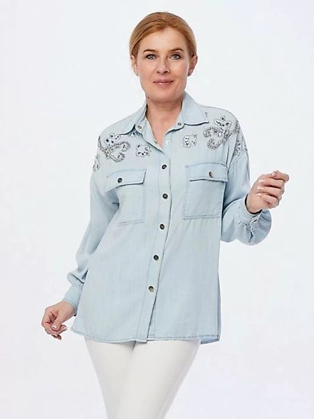 Sarah Kern Jeansbluse Hemd weit mit Zierstein-Veredlung günstig online kaufen