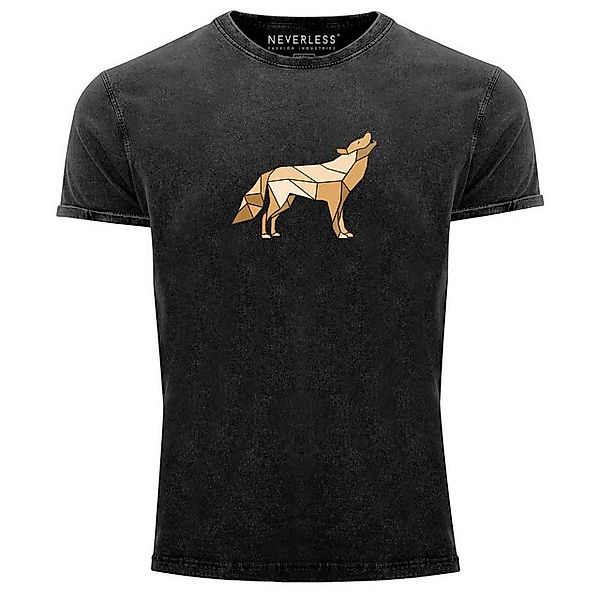 Neverless Print-Shirt Herren Vintage Shirt Aufdruck Wolf Polygon Print Geom günstig online kaufen