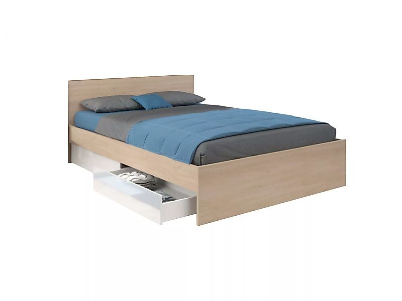 Bett mit 2 Schubladen 160 x 200 cm - Holzfarben & glänzend weiß - VELONA günstig online kaufen