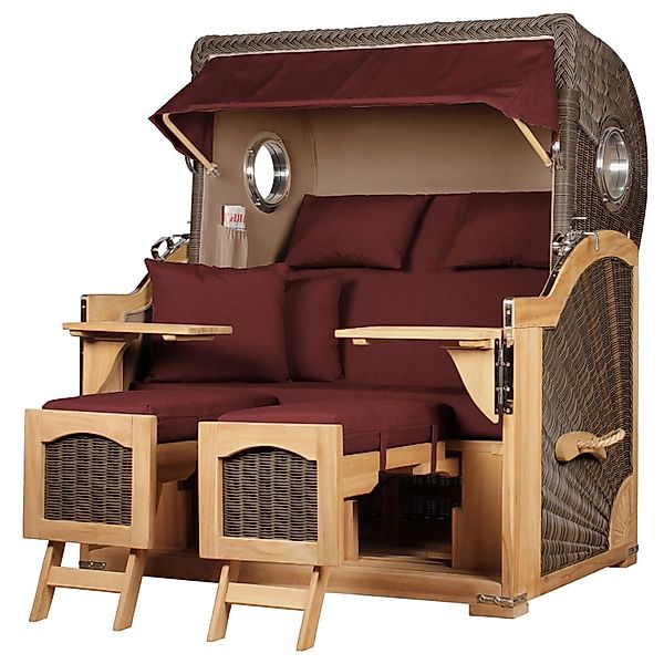 bene,iving Strandkorb Komplettset Ammersee Grande XL Teak Bullauge PE Grau günstig online kaufen