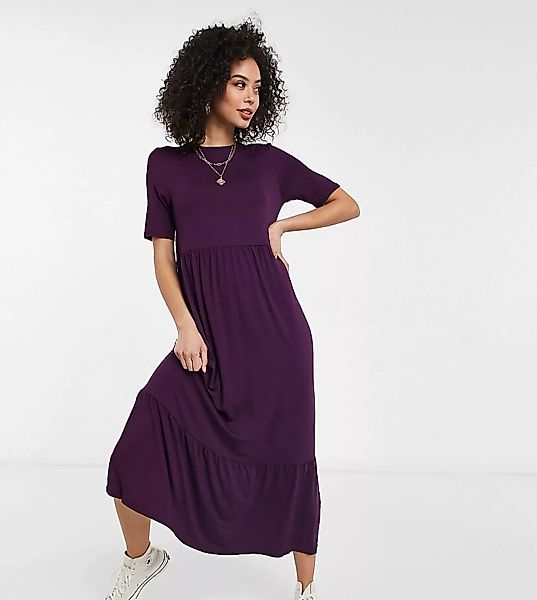 ASOS DESIGN Tall – Gestuftes Midi-T-Shirt-Kleid in Dunkellila günstig online kaufen
