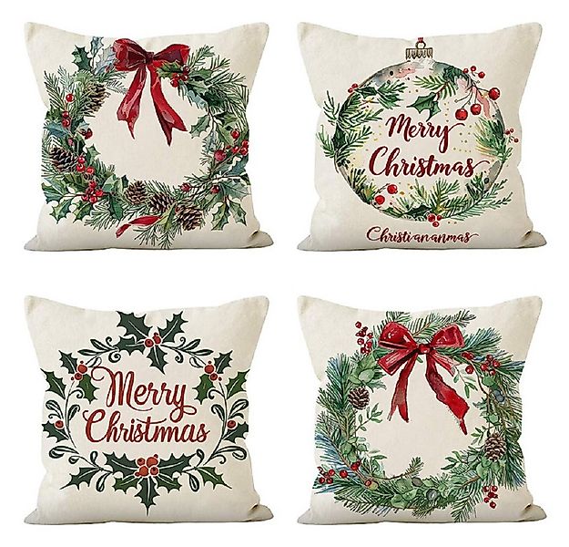 FOUORTUNATE-BEE Kissenbezug 4er-Set Weihnachts-Kissenbezüge mit grünen Blät günstig online kaufen
