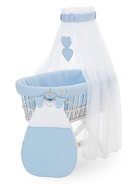 FabiMax Stubenwagen weiß lackiert, Komplettset, Musselin & Waffelpiqué, Ink günstig online kaufen