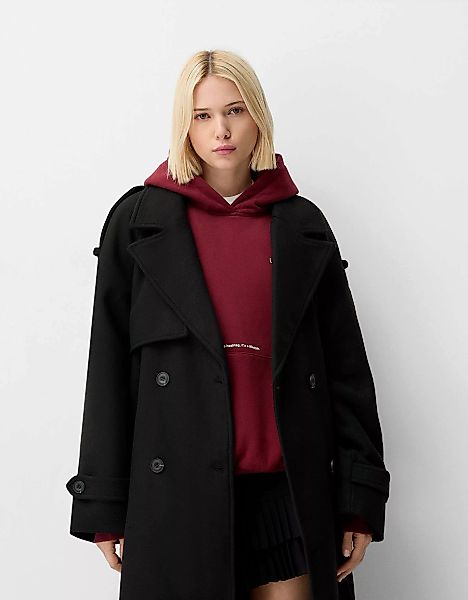 Bershka Oversize-Trenchcoat-Mantel Mit Wolle Damen L Schwarz günstig online kaufen