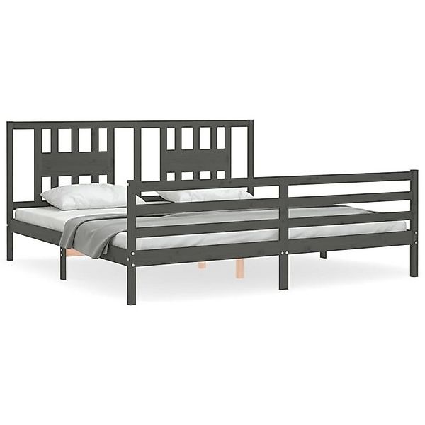 vidaXL Bettgestell, Massivholzbett mit Kopfteil Grau 200x200 cm günstig online kaufen