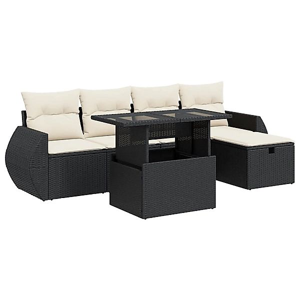 vidaXL 6-Tlg Garten-Sofagarnitur mit Kissen Schwarz Poly Rattan 3327886 günstig online kaufen