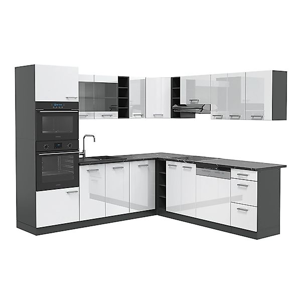 Vicco R-Line Eckküche Weiß Hochglanz/Anthrazit 237 x 247 cm AP Anthrazit günstig online kaufen