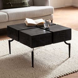 Couchtisch Sofatisch in Schwarz aus Massivholz und Metall günstig online kaufen
