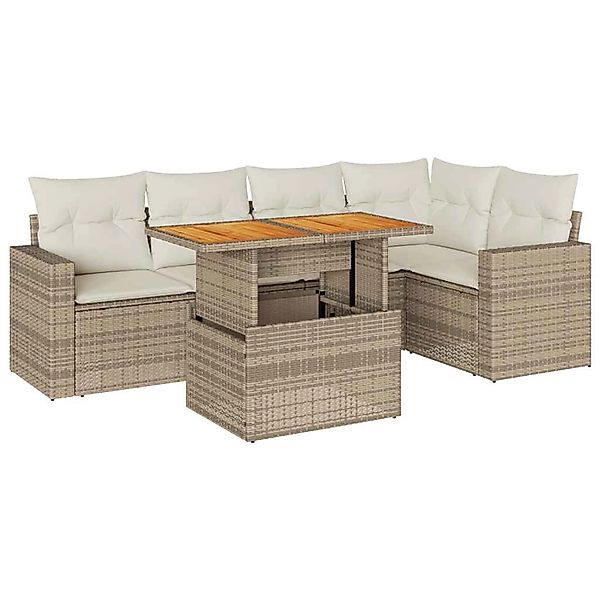 vidaXL 6-Tlg Garten-Sofagarnitur mit Kissen Beige Poly Rattan 3327040 günstig online kaufen