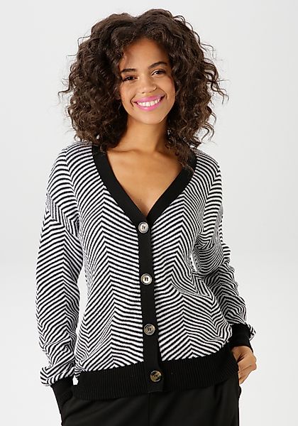 Aniston CASUAL Strickjacke, im trendigem Fischgrat-Muster günstig online kaufen