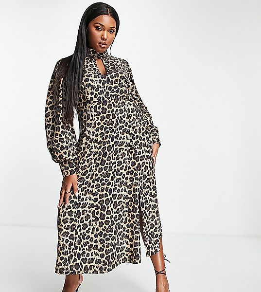 ASOS DESIGN Curve – Midaxi-Kleid mit Schlüssellochausschnitt und Animalprin günstig online kaufen