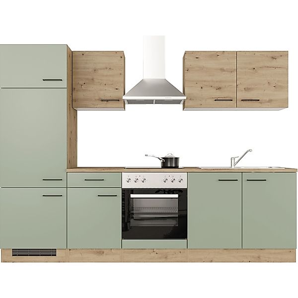 Flex-Well Exclusiv Küchenzeile Cara 270 cm Schilfgrün matt - Artisan Eiche günstig online kaufen