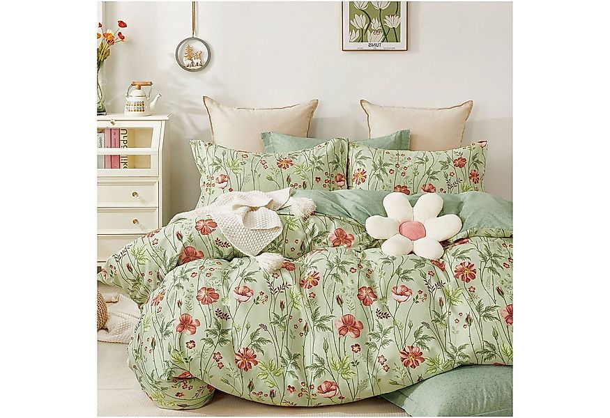 KEAYOO Bettwäsche Blumenbettwäsche 135x200cm Bettbezug 80x80cm Kissenbezug, günstig online kaufen