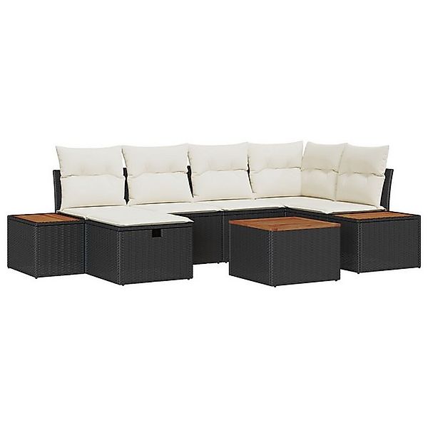 vidaXL Loungesofa 7-teiliges Garten Sofaset mit Kissen Schwarz Poly-Rattan, günstig online kaufen