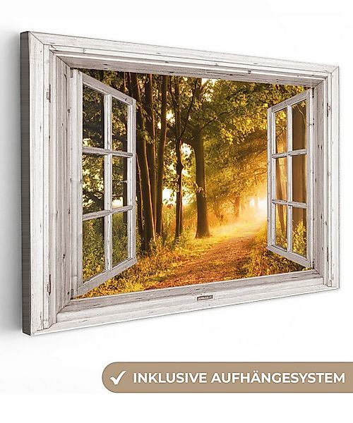 OneMillionCanvasses® Leinwandbild Wald - Bäume - Sonnenlicht - Herbst - Weg günstig online kaufen