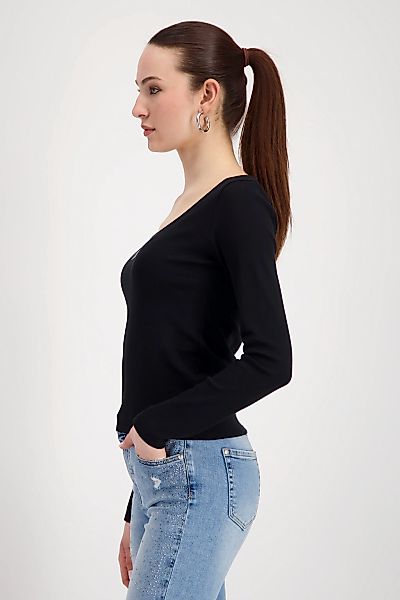 Monari Langarmshirt "Shirt Rippe Schmuck", Mit weitem Rundhalsausschnitt günstig online kaufen