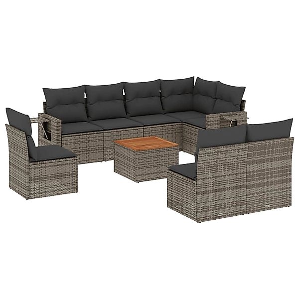 vidaXL 9-Tlg Garten-Sofagarnitur mit Kissen Grau Poly Rattan 3256935 günstig online kaufen