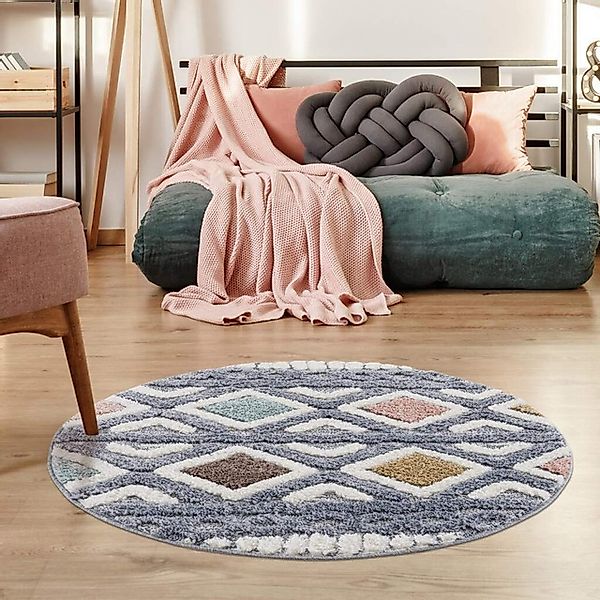 Carpet City Hochflor-Teppich »Focus 3382«, rund, 20 mm Höhe, Boho-Teppich, günstig online kaufen