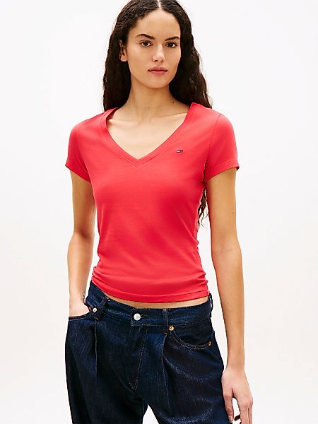 Tommy Jeans Kurzarmshirt "TJW SLIM V-NECK TEE" mit Logo-Stickerei günstig online kaufen