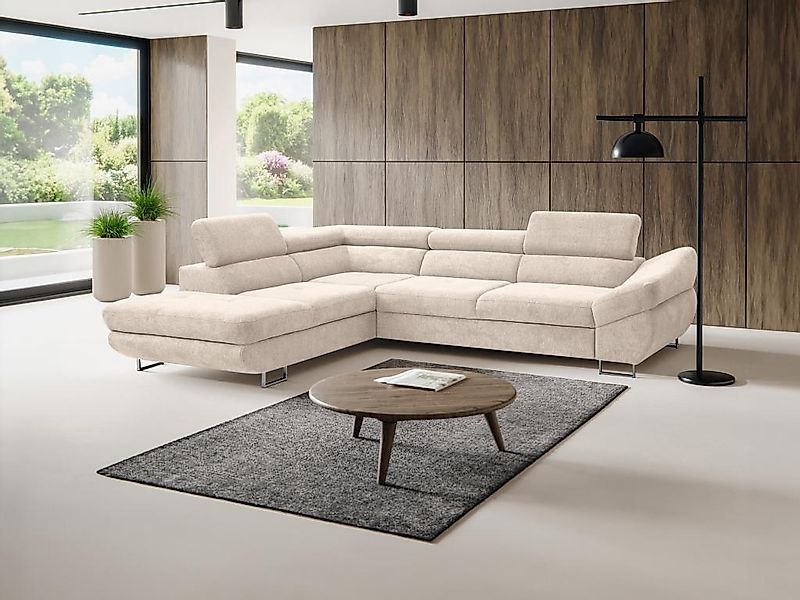 Ecksofa mit Schlaffunktion - Ecke links - Strukturstoff - Beige - DALIAS günstig online kaufen