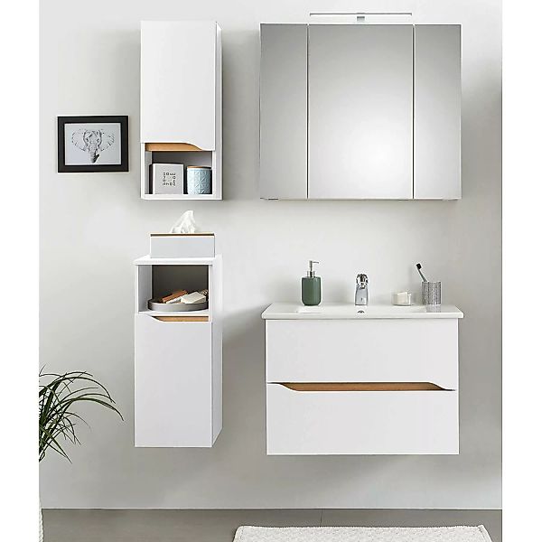 Bad Möbel Set mit Keramik Waschbecken QUEIMADOS-66 in Weiß Glanz mit Weiß H günstig online kaufen