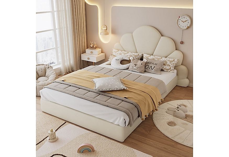 Flieks Polsterbett, Doppelbett Kinderbett 140x200cm Kopfteil mit Blütenblät günstig online kaufen