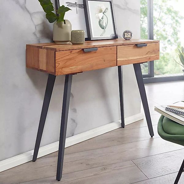 Konsolentisch mit Schubladen aus Akazie Massivholz Metall günstig online kaufen
