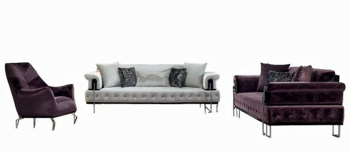 JVmoebel Sofa Luxus Garnitur Sofagarnitur 3+3+1Sitz Sofa Sofas Sessel Holz günstig online kaufen