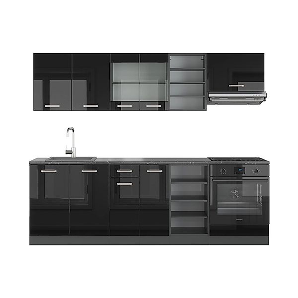 Vicco R-Line Küchenzeile Schwarz Hochglanz/Anthrazit 240 cm AP Anthrazit günstig online kaufen