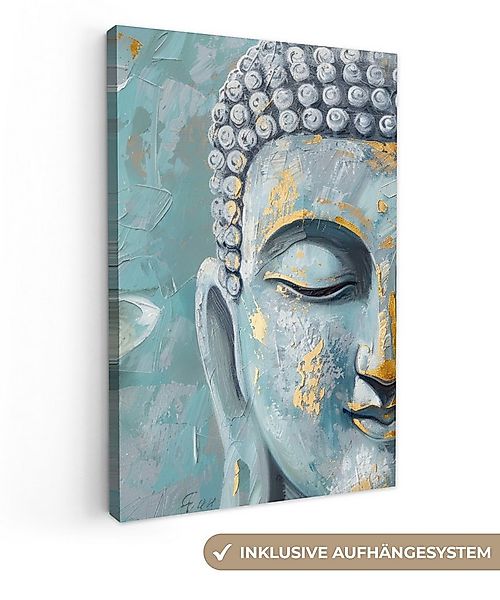 OneMillionCanvasses® Leinwandbild Buddha - Blume - Lotus - Gold - Blau, Fot günstig online kaufen
