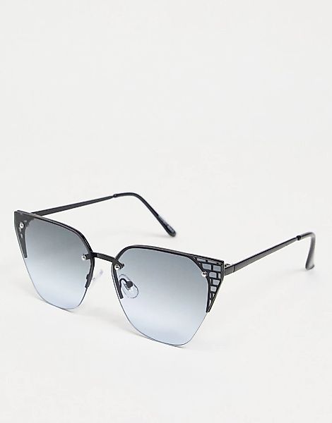 Noisy May – Rahmenlose Cat-Eye-Sonnenbrille mit blau getönten Gläsern günstig online kaufen