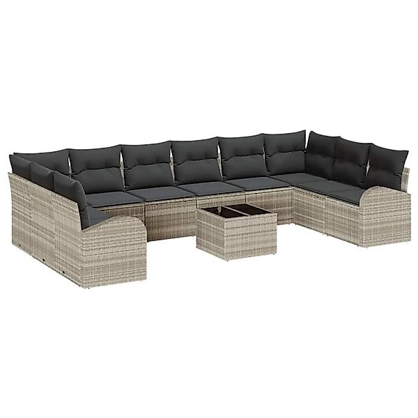 vidaXL Sofa Set mit Kissen mit Speicher 11-Tlg Hellgrau Poly-Rattan 3354901 günstig online kaufen