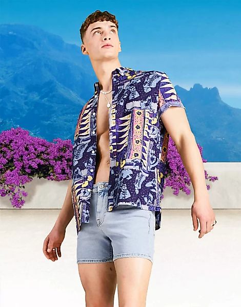 ASOS DESIGN – Locker geschnittenes Hemd mit geknöpftem Kragen und Vintage-P günstig online kaufen