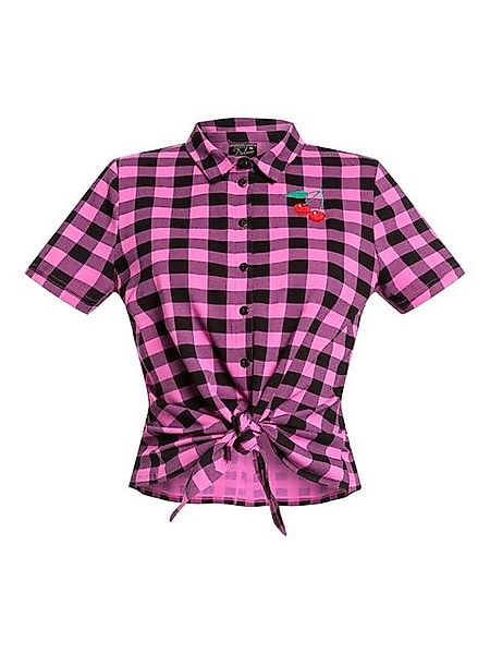 Pussy Deluxe Pink checkered Damen Kurzarmbluse schwarz/lightpink günstig online kaufen