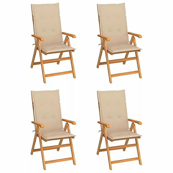 Gartenstühle 4 Stk. Mit Beigen Kissen Massivholz Teak günstig online kaufen