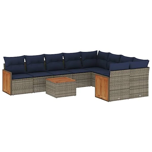 vidaXL 10-Tlg Gartensofa-Set mit Kissen Grau Polyrattan 3227993 günstig online kaufen