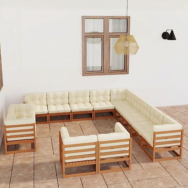 13-tlg. Garten-lounge-set Kissen Honigbraun Kiefer Massivholz günstig online kaufen