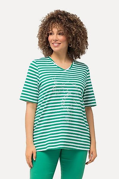 Ulla Popken T-Shirt Shirt Ringel Metallic-Tier V-Ausschnitt Halbarm günstig online kaufen