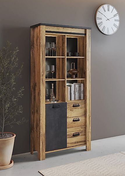 Home affaire Vitrine "York, moderner Hochschrank, Schrank in Hunton Oak Dek günstig online kaufen