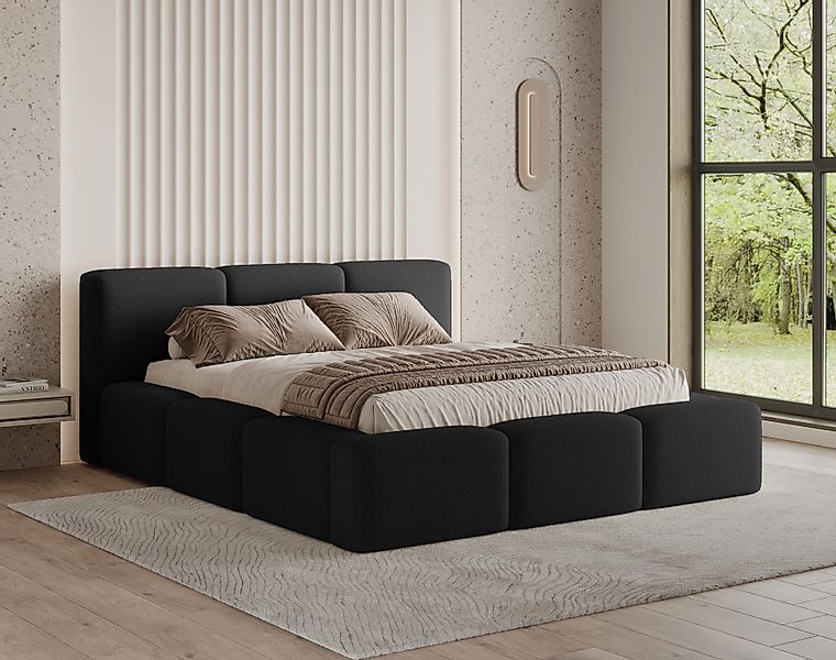Chilly Möbel Polsterbett Como Schwarz Bouclé-Stoff günstig online kaufen
