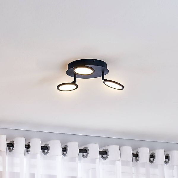 Lindby LED-Deckenleuchte Manel, schwarz, Eisen, Ø 22 cm günstig online kaufen