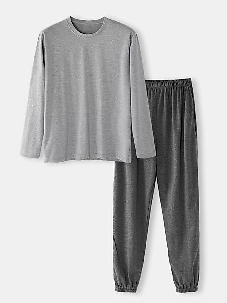 Einfarbige Langarm-Joggerhose aus Baumwolle mit langen Ärmeln, Pyjama-Sets günstig online kaufen