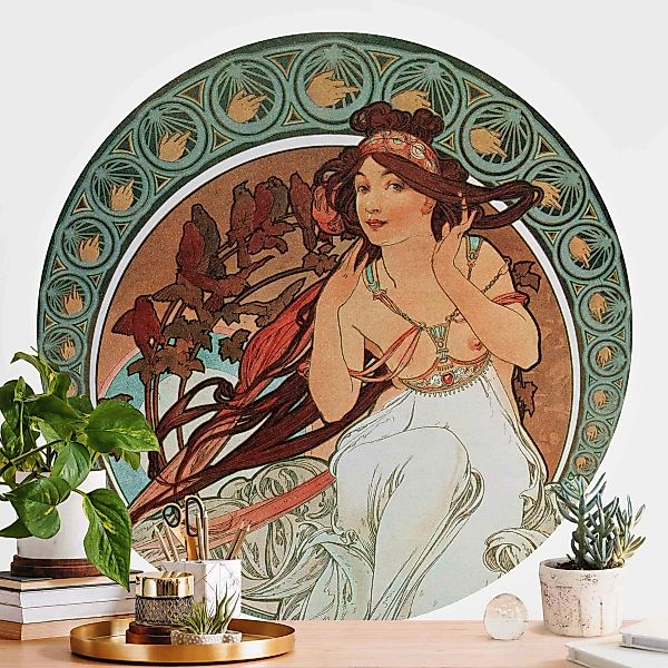 Runde Fototapete Alfons Mucha - Vier Künste - Die Musik günstig online kaufen