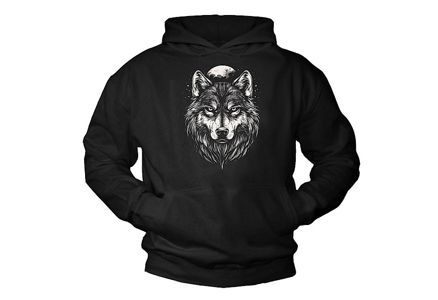 MAKAYA Kapuzenpullover mit Wolfsmotiv Wikinger Wolf Mond Viking Sweatshirt günstig online kaufen