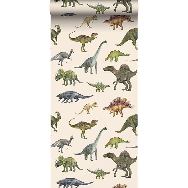 Sanders & Sanders Tapete Dinosaurier Grün und Beige 50 x 900 cm günstig online kaufen