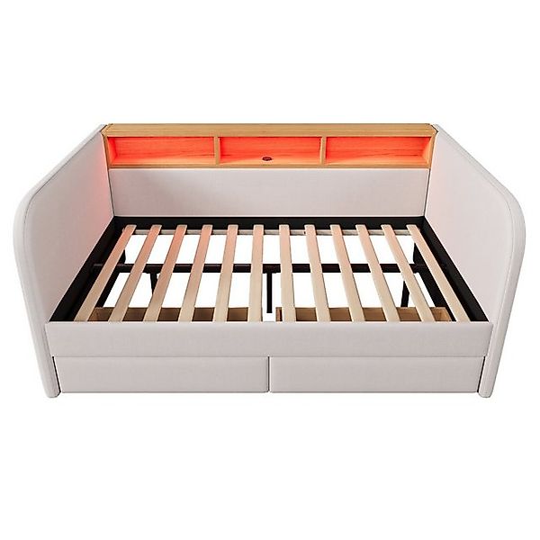 VISTEFLY Schlafsofa Tagesbett 140cm, LED/USB-C, Schubladen, Hellbeige Leine günstig online kaufen