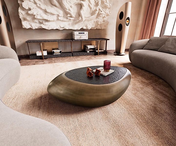 Couchtisch Sagana 120x80 cm Metallic Gold mit Reliefglas Taupe günstig online kaufen