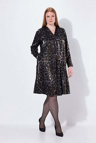 Ulla Popken Midikleid Midikleid Leo-Design A-Linie V-Ausschnitt Langarm günstig online kaufen