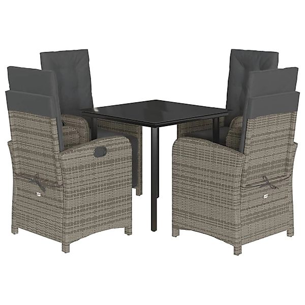 vidaXL 5-Tlg Garten-Essgruppe mit Kissen Grau Poly Rattan 3212362 günstig online kaufen